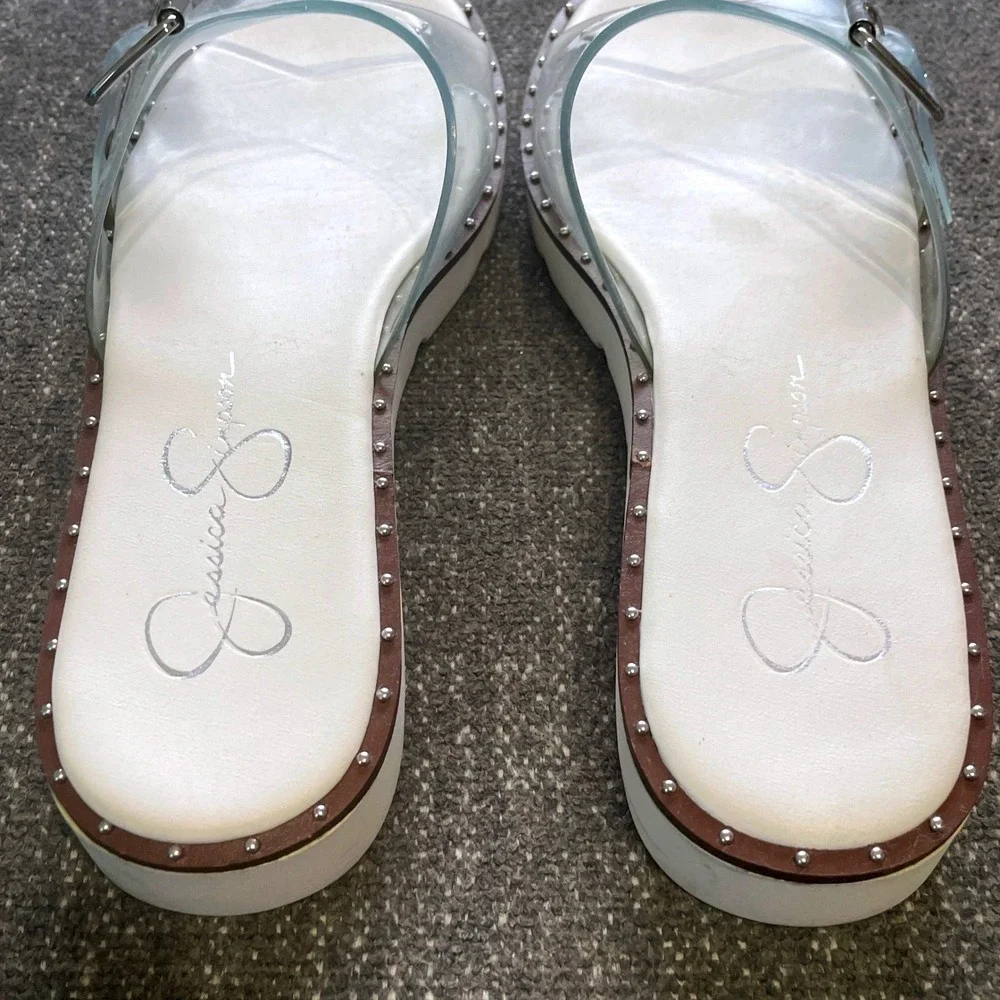 Jessica Simpson Maritah Slide Sandals Womens 8.5 M White Clear Studded Platform